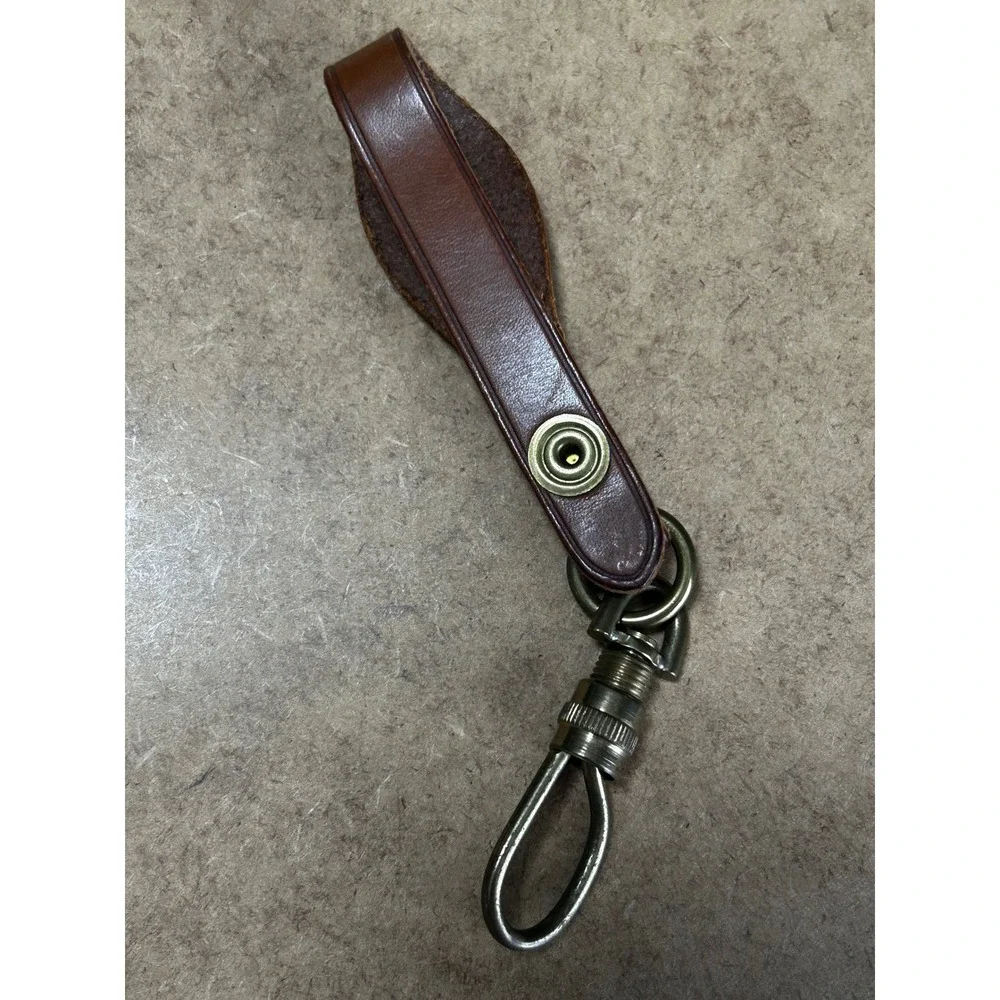 Il Bisonte Brown Leather Pull Fob 6 Inch Antique Brass Snap Loop Made Italy